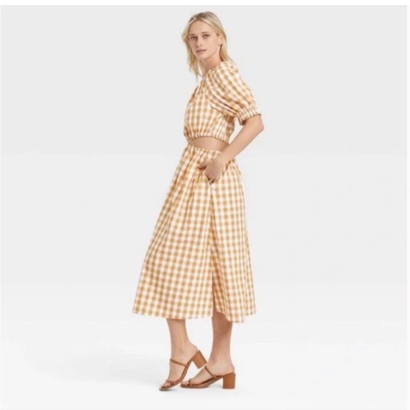 Who What Wear Gingham Honey Mustard Dress - Picture 2 of 3